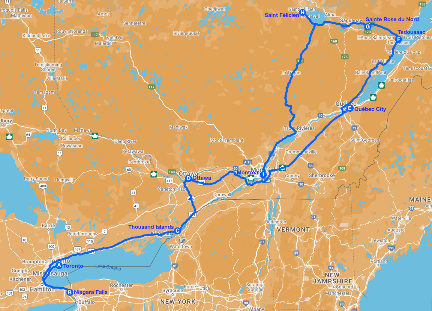 Meraviglioso canada dell'est map