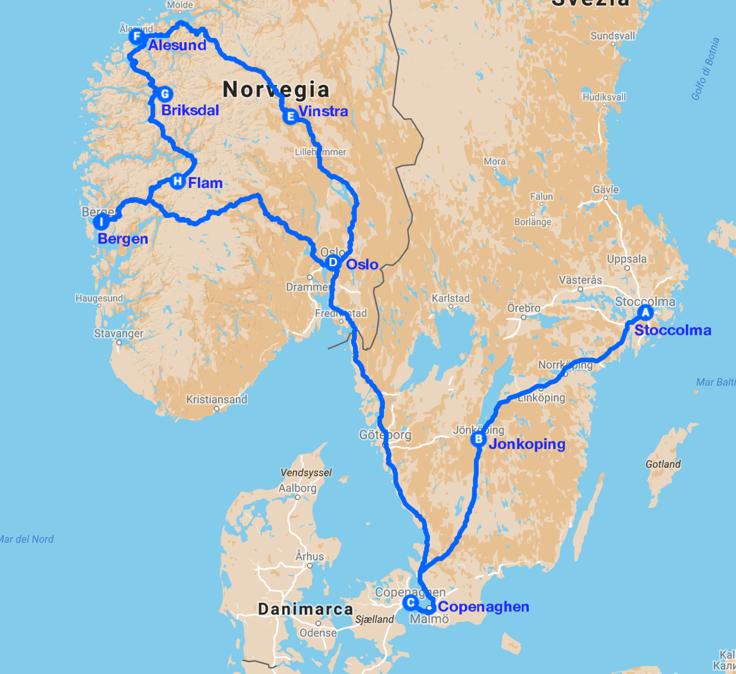 Le capitali scandinave e i fiordi norvegesi map