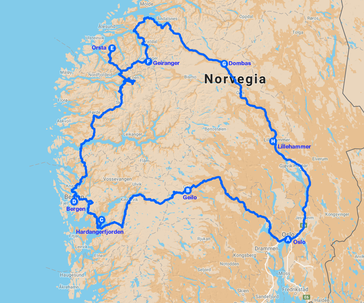La norvegia dei fiordi map