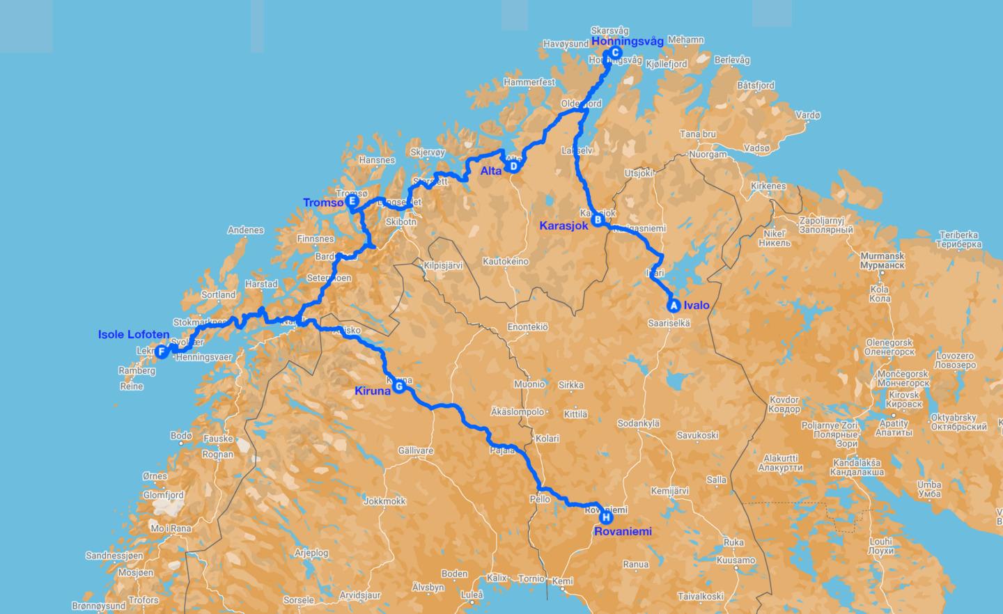 Le isole lofoten e capo nord  map