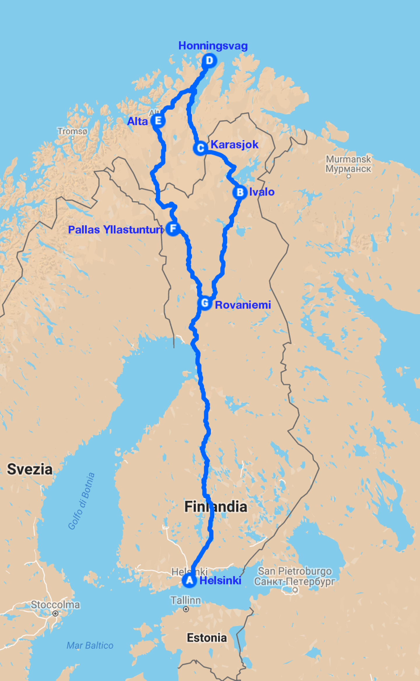 Tre lapponie capo nord map