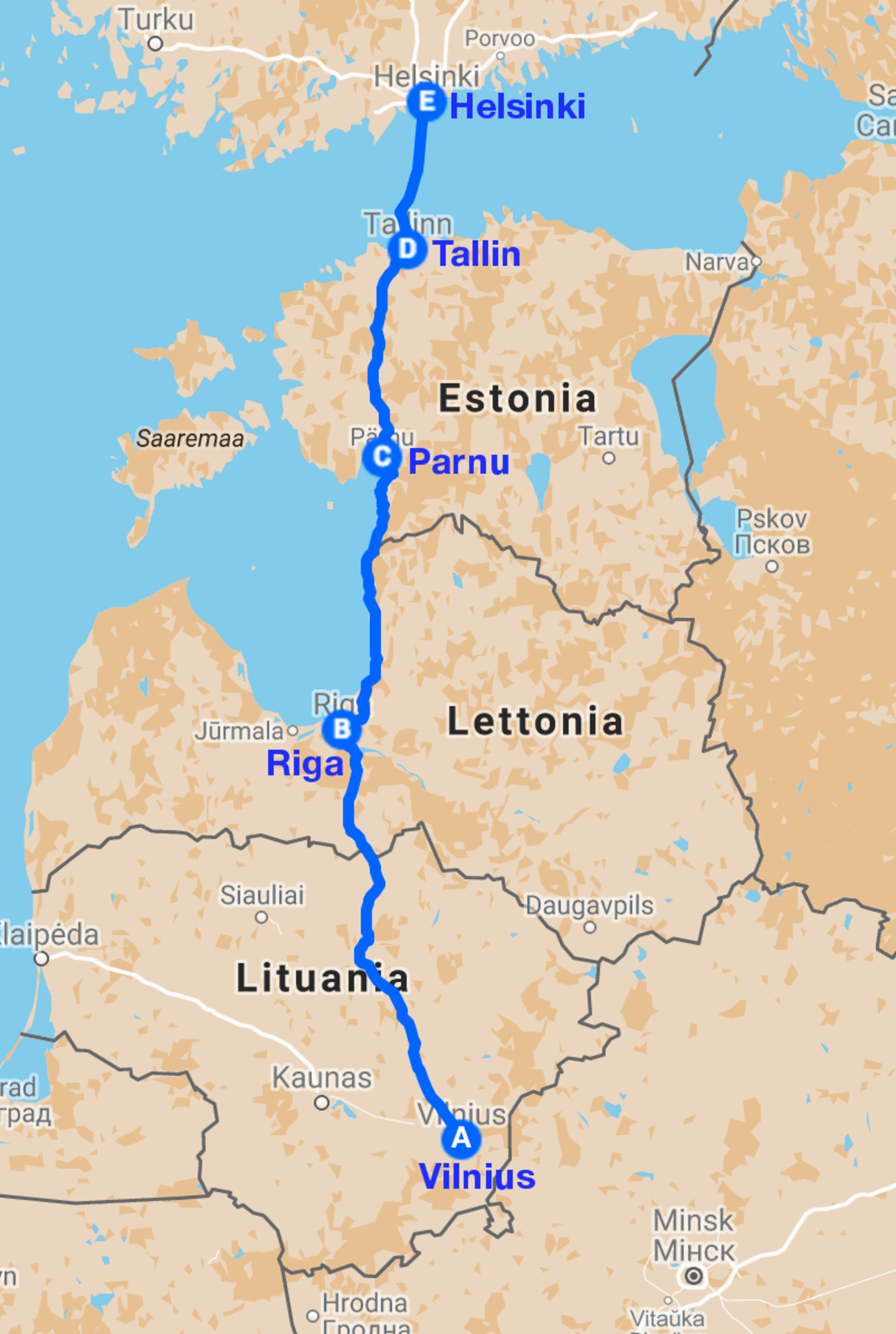 Le citta baltiche e helsinki map