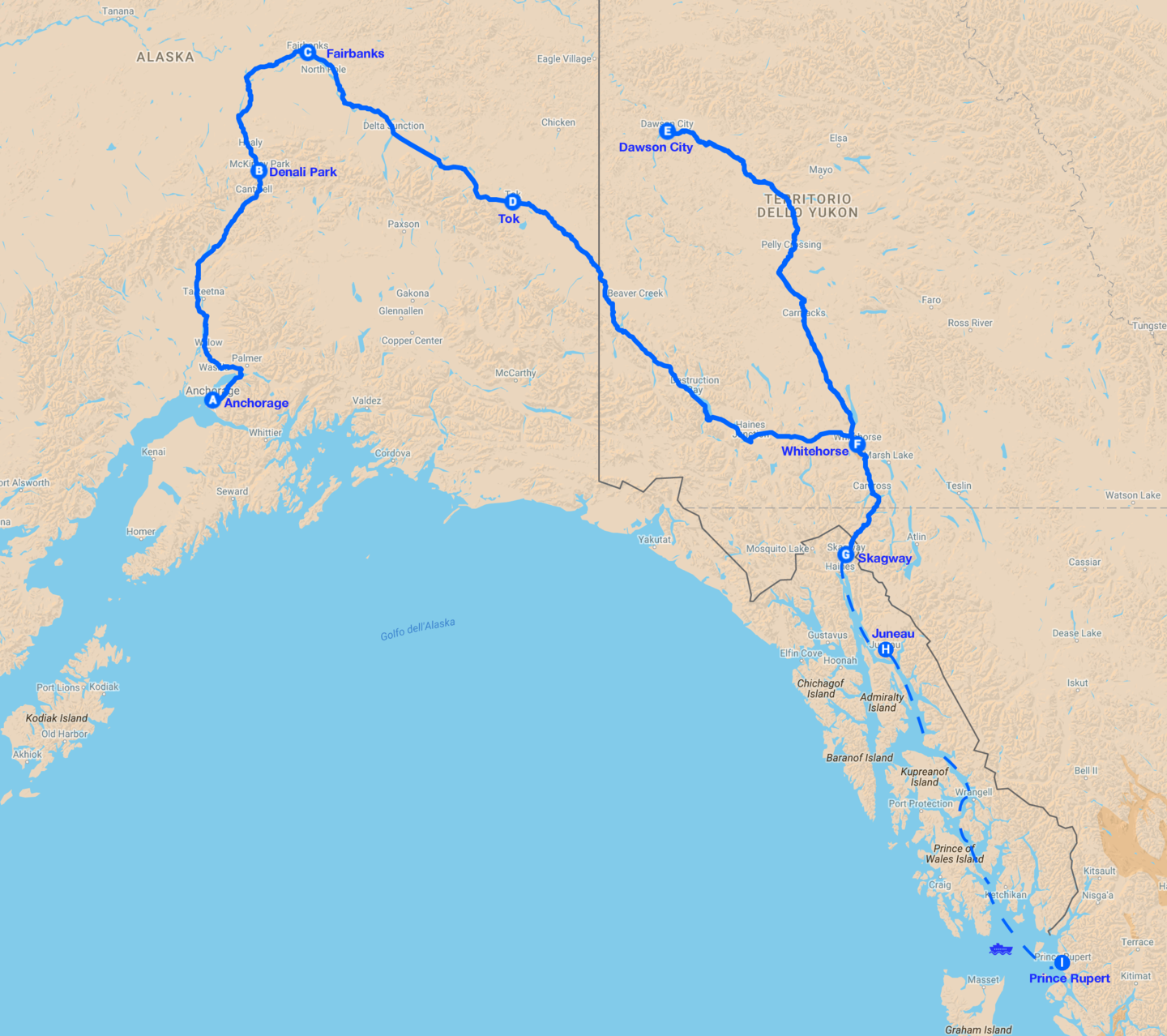Gran tour alaska yukon map