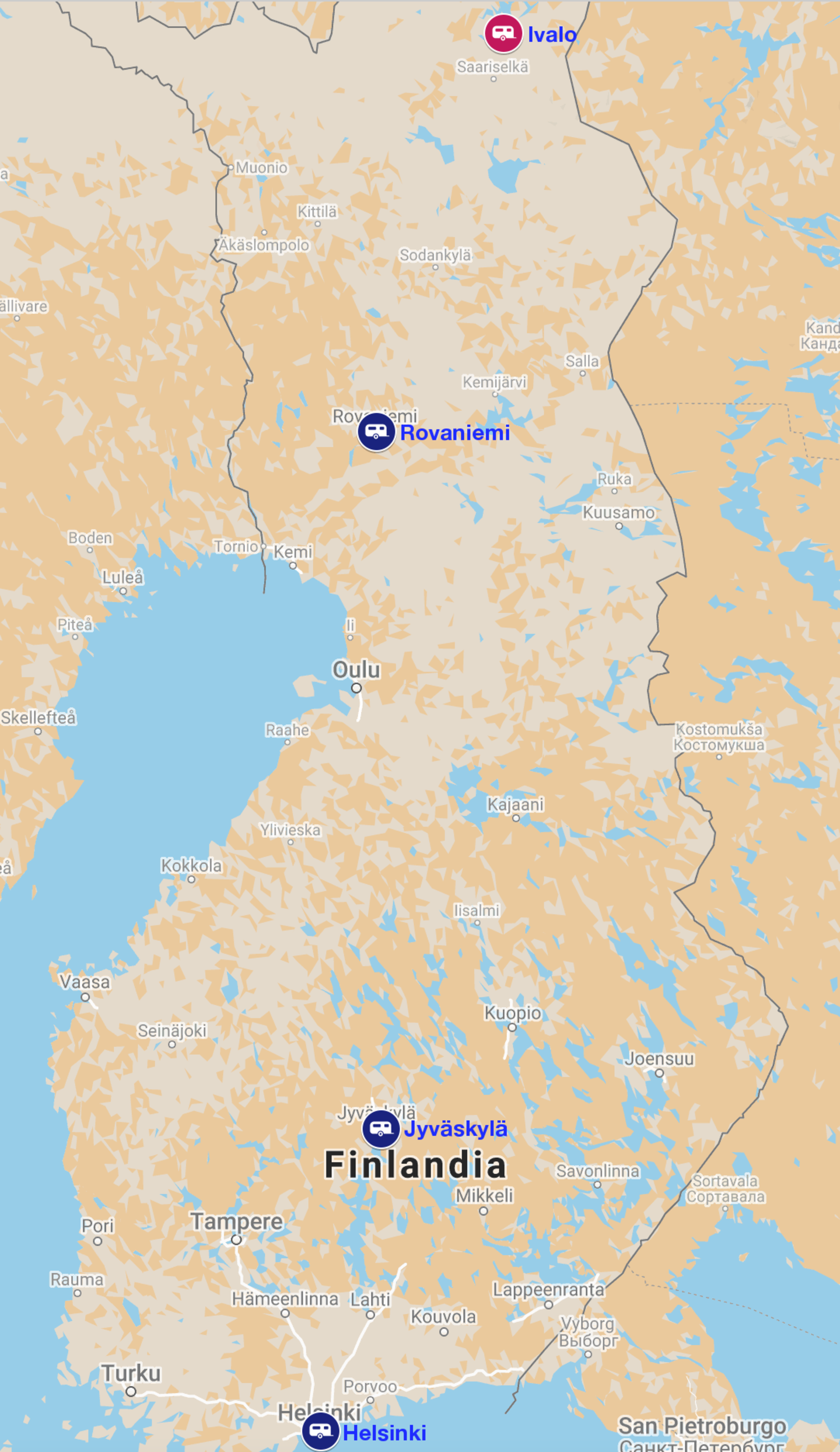 Mappa noleggio camper finlandia 2022