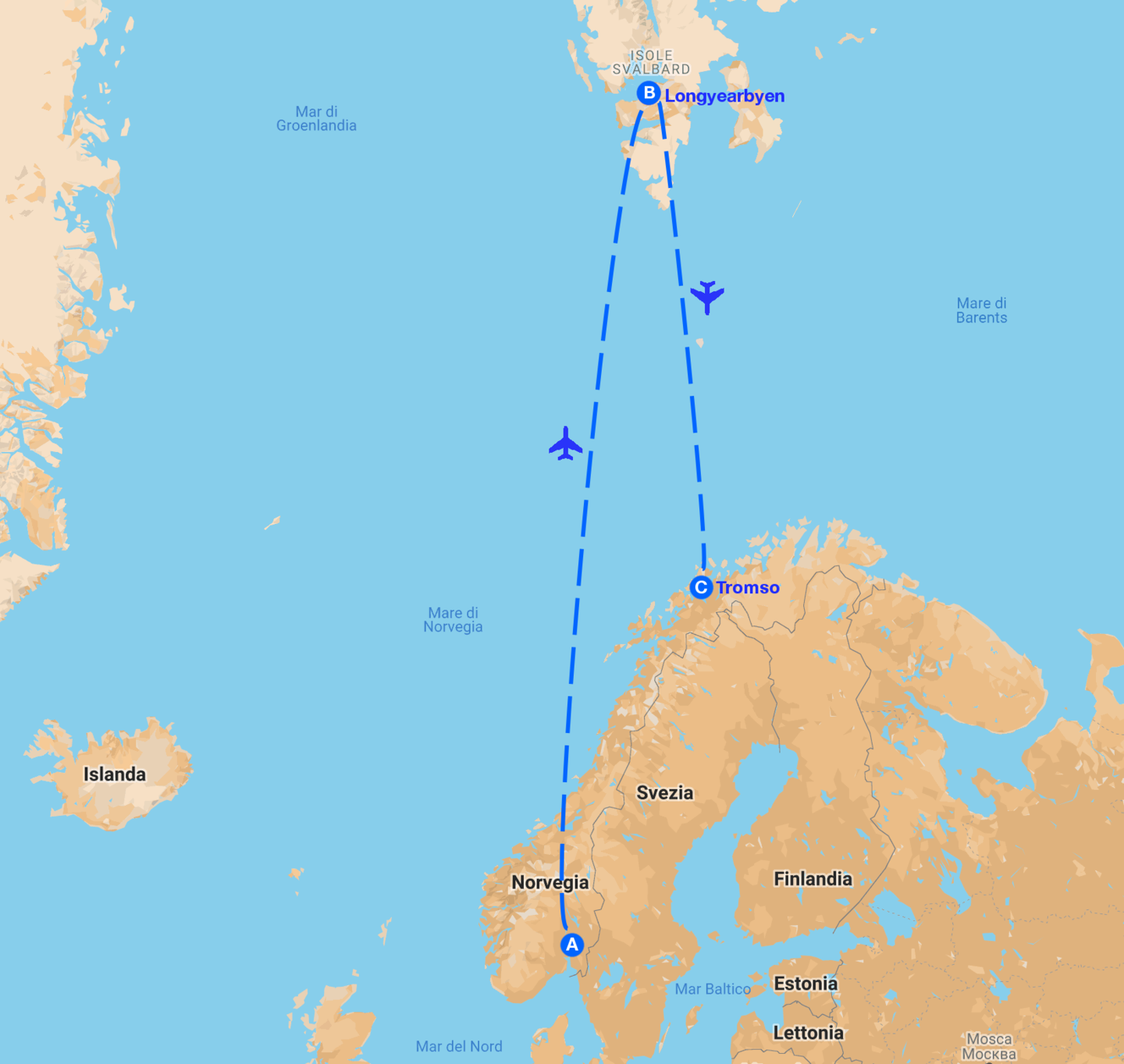 Direzione polo nord map