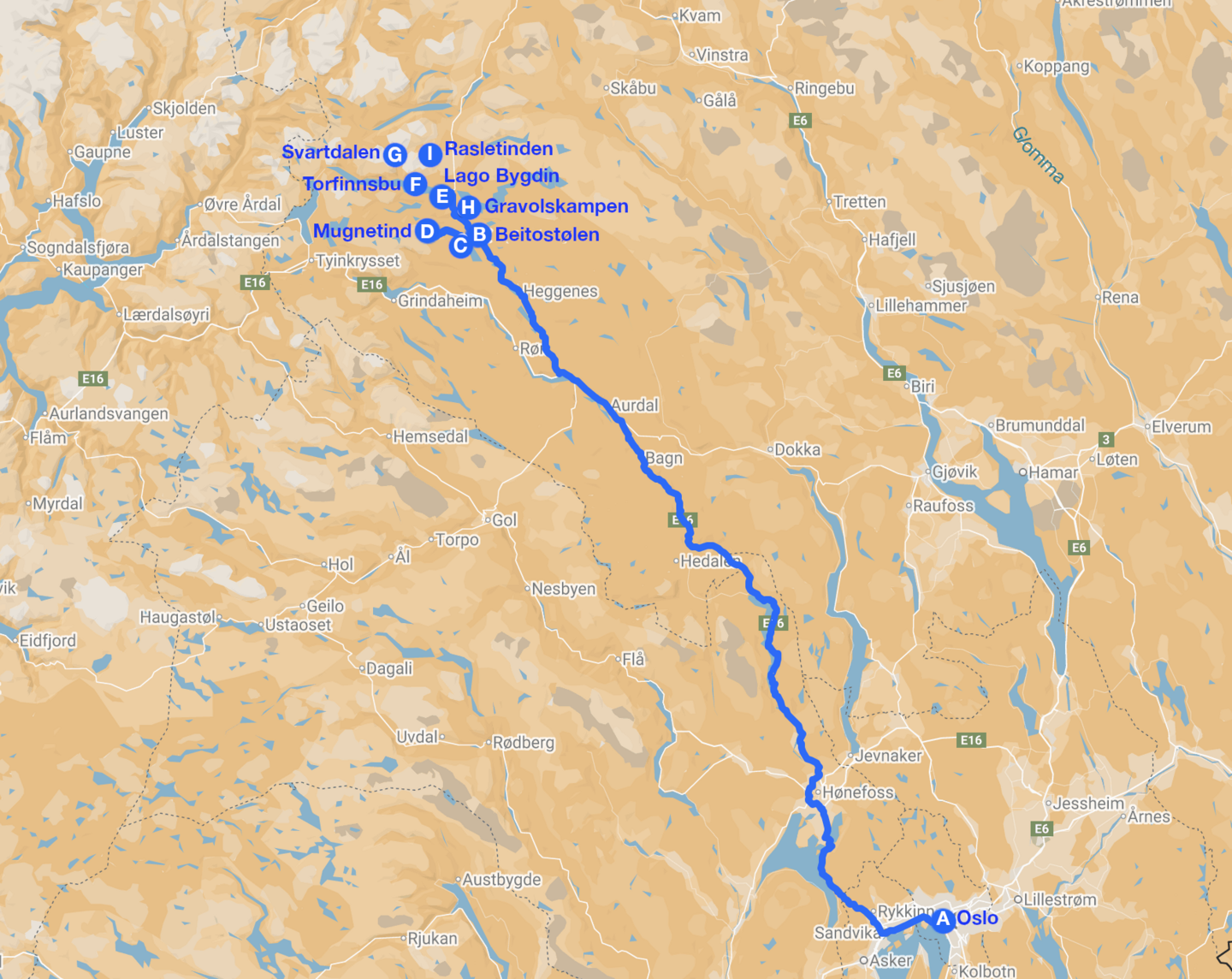 Hiking al parco naz jotunheimen map