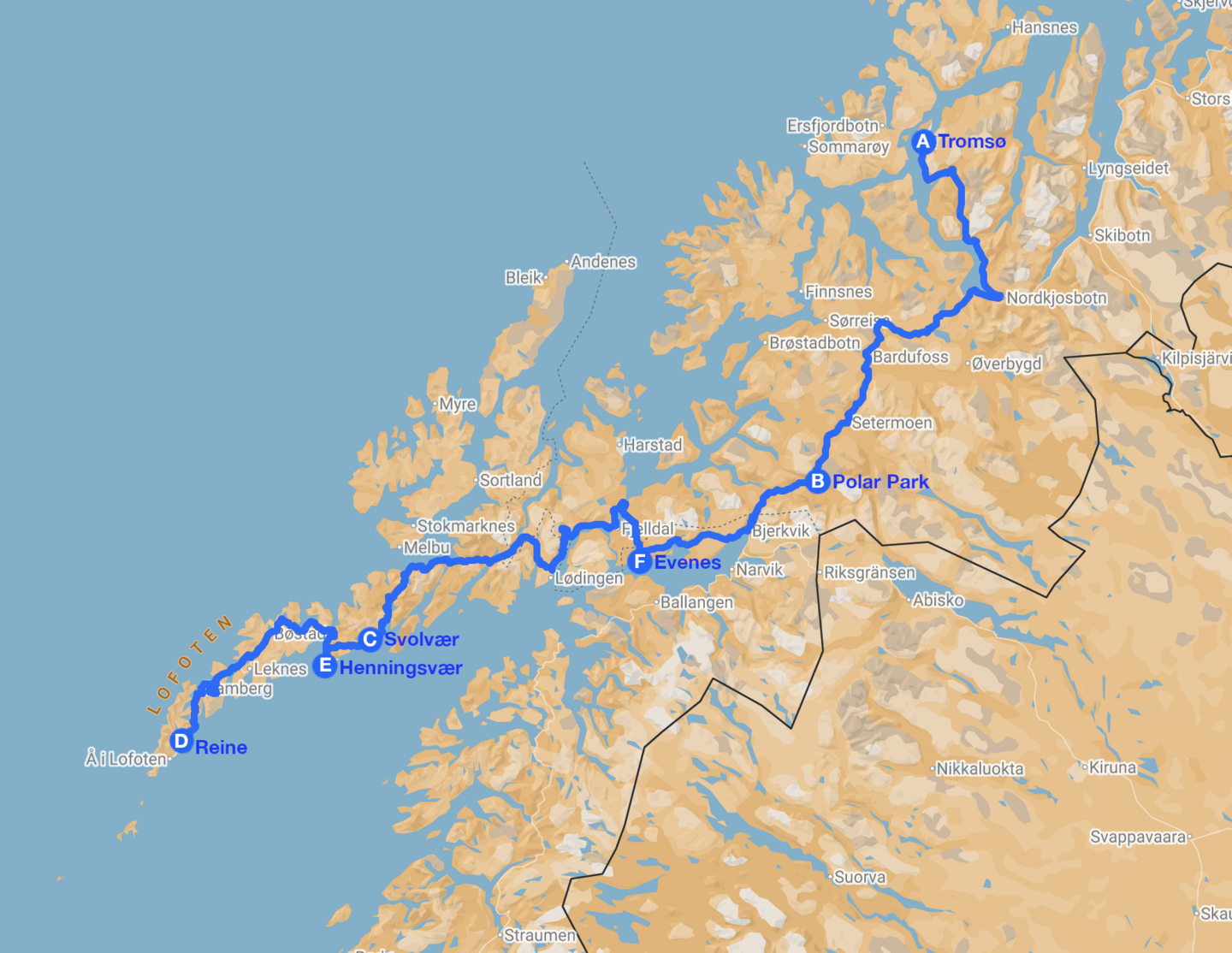 Tour aurora boreale tromso lofoten tra natale e capodanno 2025 map