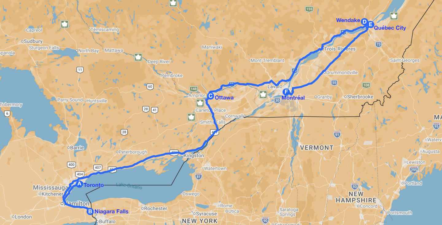 Canada leggendario da toronto a montreal map